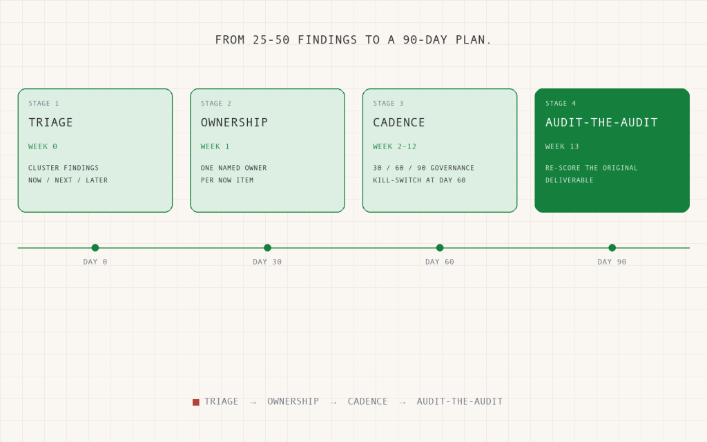 You Just Got the Marketing Audit Report. Now What? — A 90-Day Execution Plan for Internal Teams